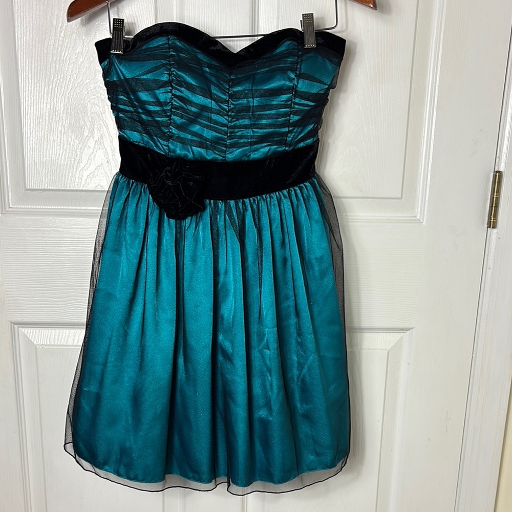 Sequin Hearts sleeveless blue green teal Y2K retro mini dress sheer layer  sz 9